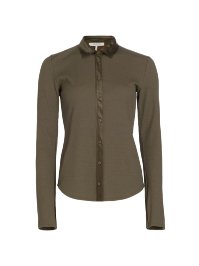 Shop Rag & Bone Women's Ribbed Mix Media Button Down In Olive Night