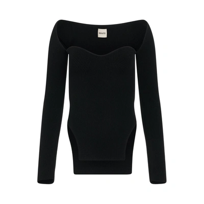 Khaite Maddy Ribbed Sweetheart Neckline Top In Black