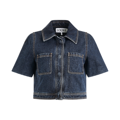 Loewe Cropped Leather-trimmed Denim Jacket