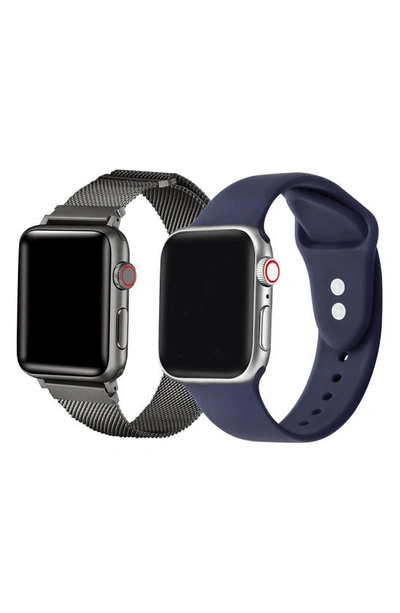 Shop The Posh Tech Pack Of 2 Stainless Steel & Silicone Watch Bands In Graphite/ Eclipse Blue