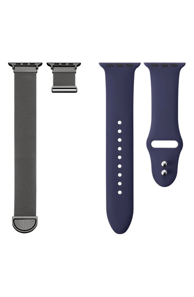 Shop The Posh Tech Pack Of 2 Stainless Steel & Silicone Watch Bands In Graphite/ Eclipse Blue