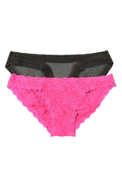 Shop Hanky Panky Lace Brazilian Bikini Panties In Heather Granite/ Fiesta Pink