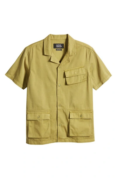 Native Youth Short Sleeve Cotton Button-up Safari Shirt In Green