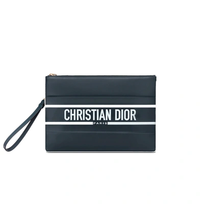 Shop Dior Logo Clutch Bag In Blue