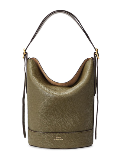 Shop Polo Ralph Lauren Women's Small Bellport Leather Bucket Bag In Olive