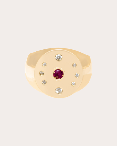 Shop Carolina Neves Women's Diamond & Ruby Signet Pinky Ring In Gold