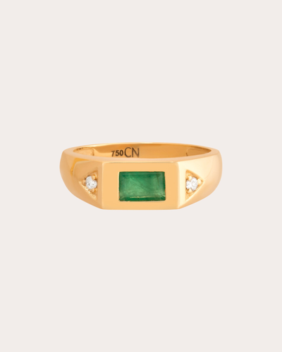 Shop Carolina Neves Women's Diamond & Emerald Squared Band Ring In Gold