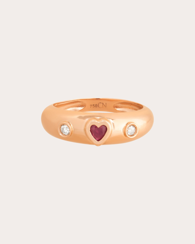 Shop Carolina Neves Women's Diamond & Ruby Heart Band Ring In Gold