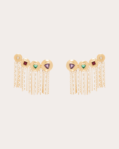 Shop Carolina Neves Women's Gemstone & Diamond Fringe Ear Crawlers In Gold