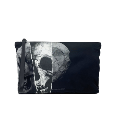 Shop Alexander Mcqueen Skull Print Fabric Pouch Bag In Black
