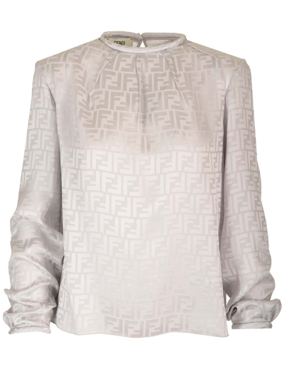 Shop Fendi Ff Motif Long-sleeved Blouse In White