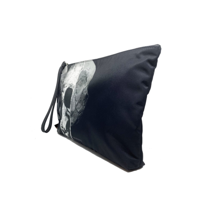 Shop Alexander Mcqueen Skull Print Fabric Pouch Bag In Black