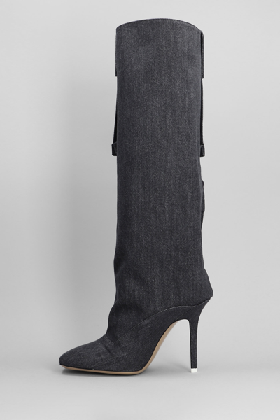 Shop Attico Sienna Boots In Grey Denim
