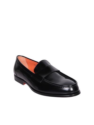 Shop Santoni Glossy Leather Black Loafer