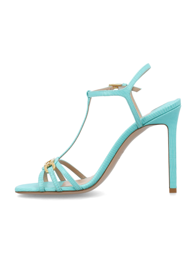Shop Tom Ford Stamped Lizard Leather Whitney Sandal In Acqua Sky
