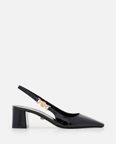 Shop Versace Patent Leather Slingback In Black