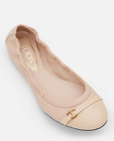 Shop Tod's Ballerina Leather Flat In Beige