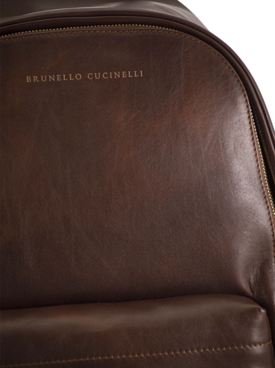 Shop Brunello Cucinelli Calfskin Backpack In Brown
