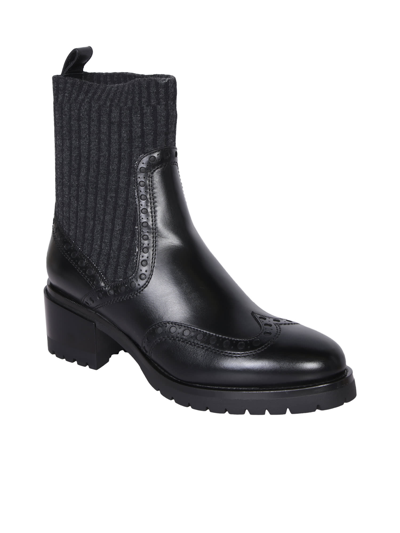 Shop Santoni Low Heel Brogue Black Boot