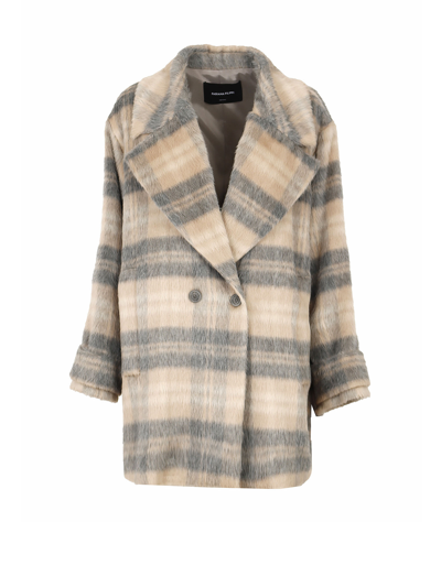 Shop Fabiana Filippi Gray Pink Checked Double-breasted Coat In Nocciola Onice