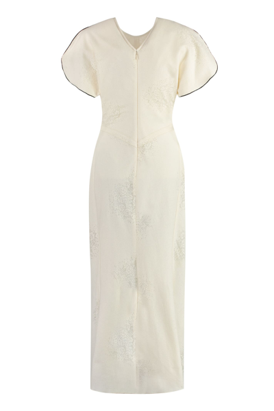 Shop Victoria Beckham Embroidered Midi Dress In Panna