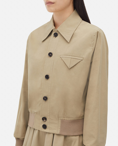 Shop Bottega Veneta Cotton Blouson Jacket With Elastic Hem And Buttons In Beige