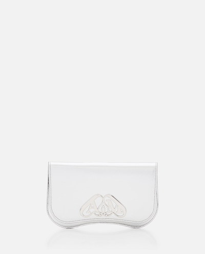 Shop Alexander Mcqueen Seal Leather Phone Holder In Silver