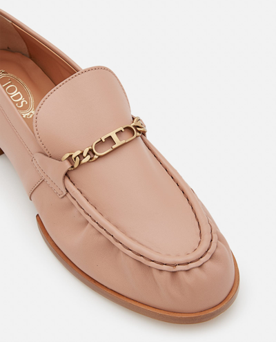 Shop Tod's Logo Chain Leather Loafers In Pink