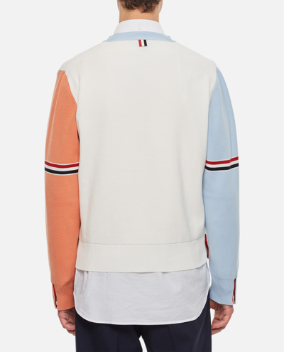 Shop Thom Browne Cotton V-neck Cardigan Stripe In Multicolour