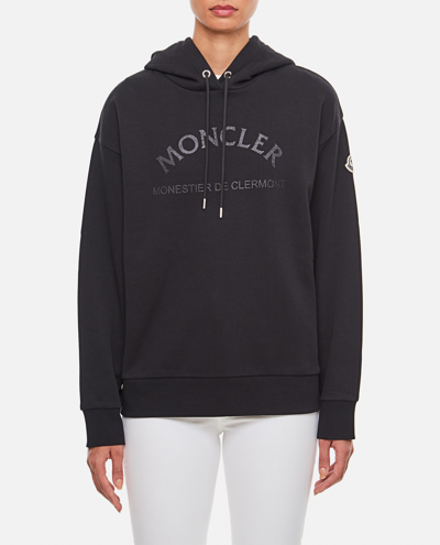 Shop Moncler Cotton Logo Hoodie In Black