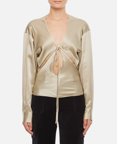Shop Christopher Esber Triquetra Silk Satin Shirt Blouse In Golden