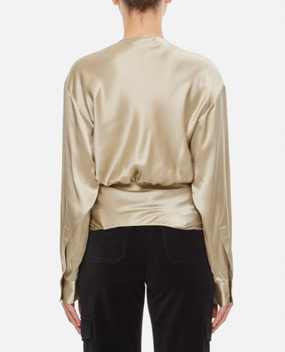 Shop Christopher Esber Triquetra Silk Satin Shirt Blouse In Golden