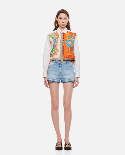 Shop Versace Royal Rebellion Denim Shorts In Clear Blue