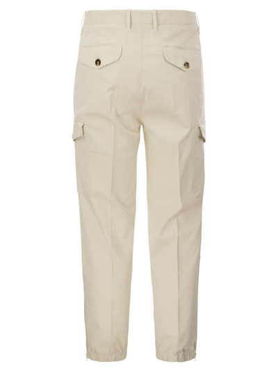 Shop Brunello Cucinelli Cotton Gabardine Trousers With Cargo Pockets In Cream