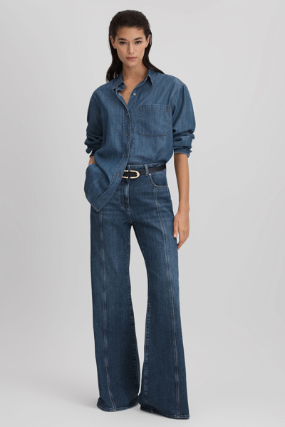 Shop Reiss Juniper - Mid Blue Petite Flared Front Seam Jeans, 30