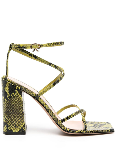Shop Gianvito Rossi Green 95mm Snake-effect Sandals