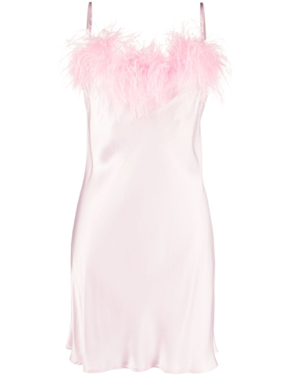 Shop Sleeper Boheme Feather Trim Slip Dress - Women's - Feather/ecovero Viscose (lenzing) In Pink