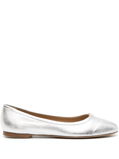 Shop Chloé Silver Marcie Metallic Leather Ballerina Shoes