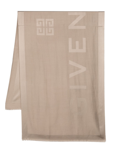 Shop Givenchy Neutral Logo-jacquard Silk-wool Scarf In Neutrals