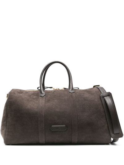 Shop Tom Ford Brown Crocodile-effect Leather Duffle Bag