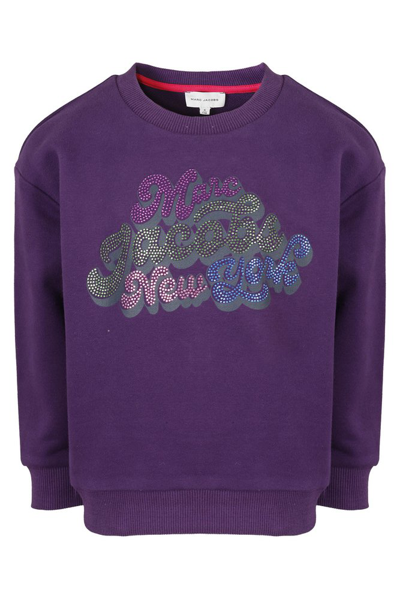 Shop The Marc Jacobs Kids Embellished Crewneck Sweatshirt In Purple