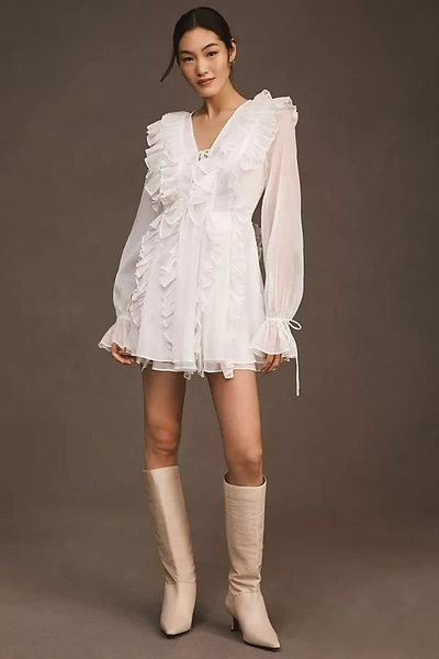 Shop Endless Rose Long-sleeve Chiffon Ruffle Mini Dress In White