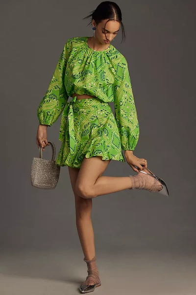 Shop Rhode Willow Wrap Mini Skirt In Green