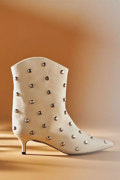 Shop Schutz Maryann Studded Kitten-heel Boots In White