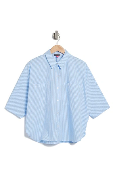 Shop Vince Camuto Drop Shoulder Button-up Shirt In Blue/ White