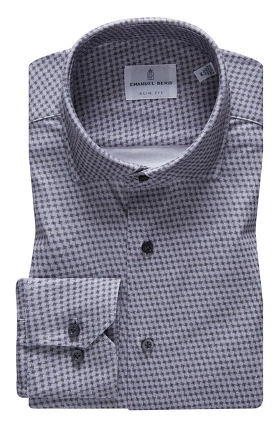 Emanuel Berg 4flex Slim Fit Houndstooth Knit Button-up Shirt In Grey