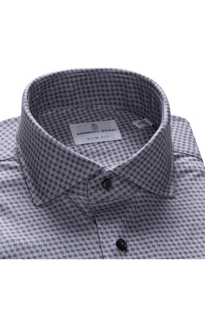 Emanuel Berg 4flex Slim Fit Houndstooth Knit Button-up Shirt In Grey