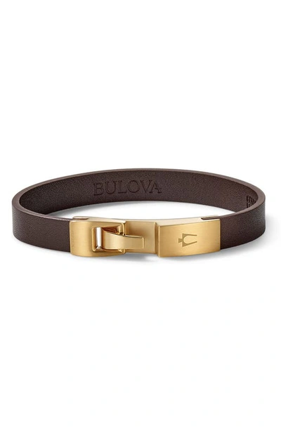 Shop Bulova Classic Leather & Stainless Steel Bracelet In Brown
