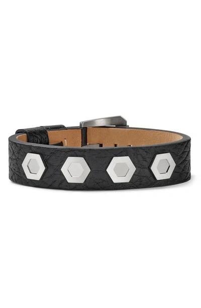 Shop Bulova Leather & Stainless Steel Tang Buckle Bracelet In Black