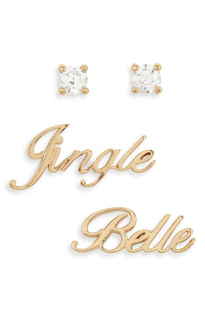 Shop Ajoa Secret Santa Jingle Bells 2-pack Stud Earrings Set In Gold